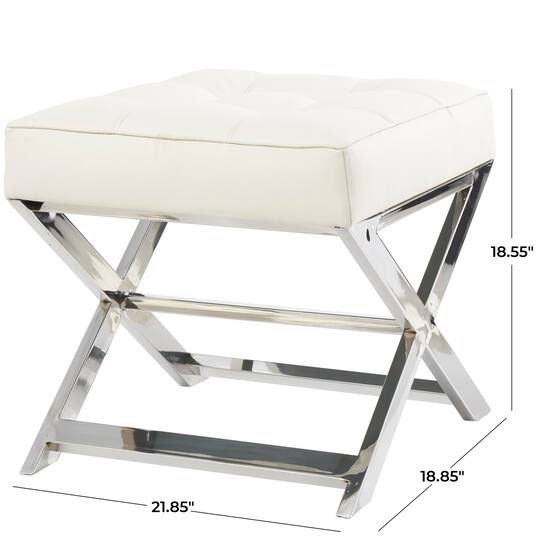 19" Leather Stool with Stainless Steel Supports
